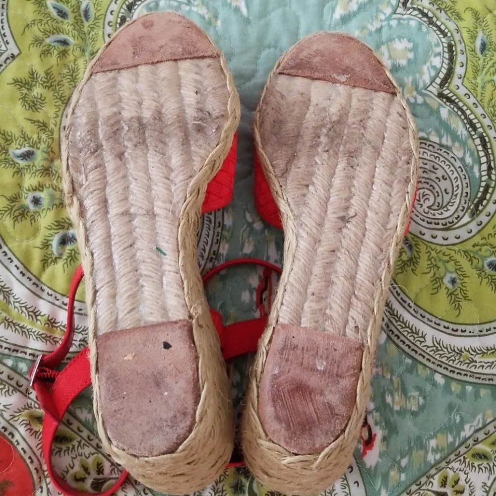 Lauren Ralph Lauren Red Woven Espadrille Wedge Sandals